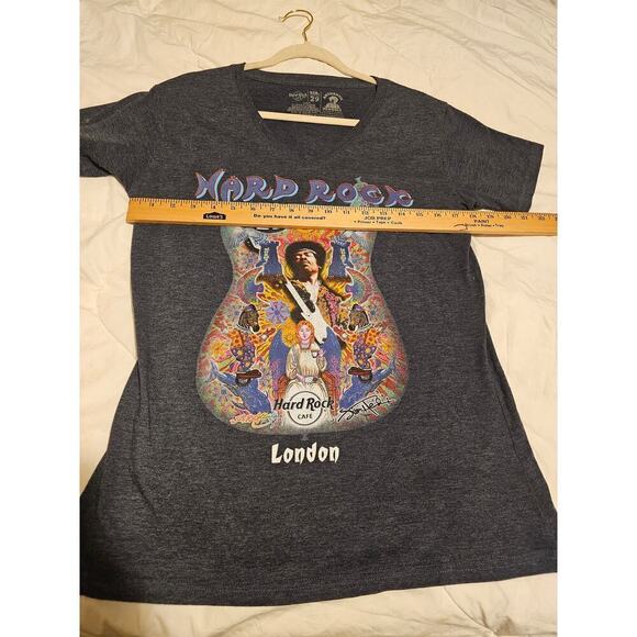 Hardrock Cafe London SzL. SIG29. Jimi Hendrix Rare T shirt. V neck. Gray. Guitar - Picture 6 of 8